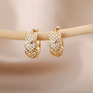 Gold Heart Triple Hoop Earrings